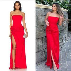 NBD Jake Gown Strapless Corset Maxi Dress Rosette Detail Red